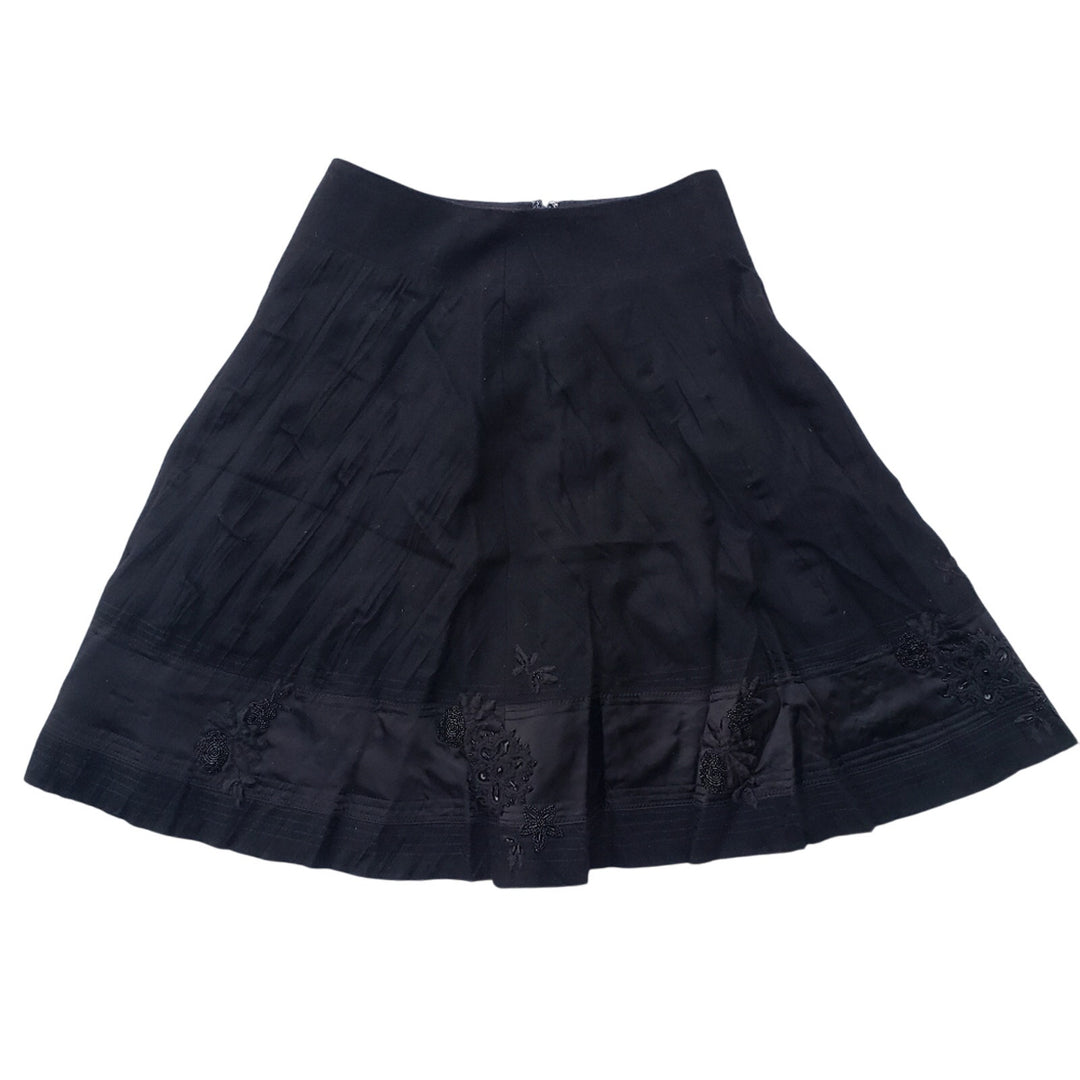 Banana Republic Womens Small Black Wool Blend Floral Beaded Lined Side Zip Skirt