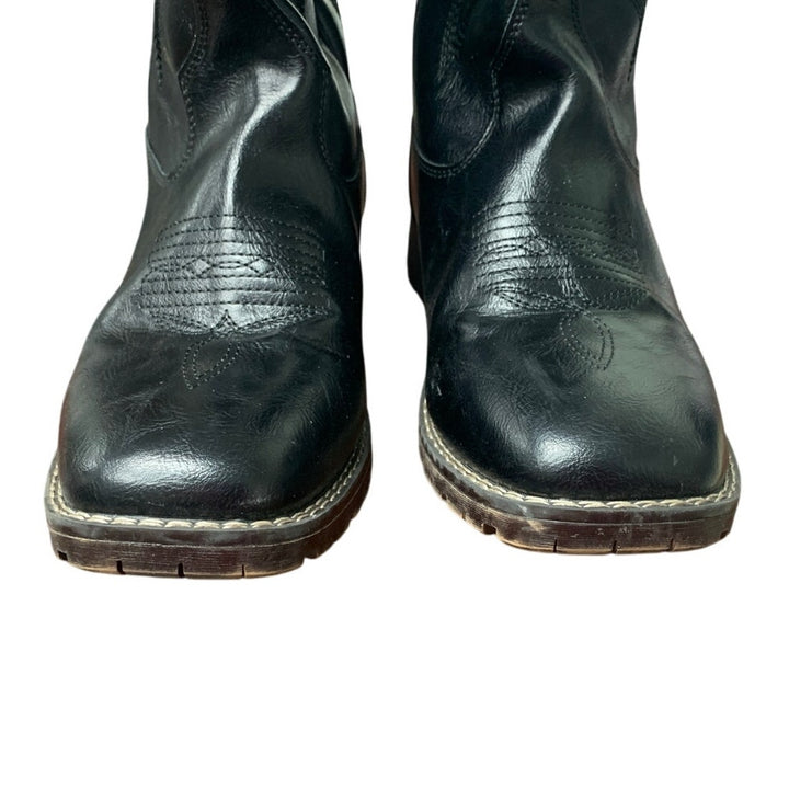 RLW Mens Size 11 Black Faux Leather 1.5" Heel Slip On Rugged Cowboy Boot Shoes