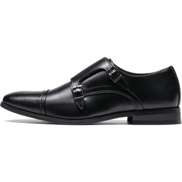 Bruno Marc Mens 12W Wide Black Faux Leather Monk Strap Slide On Loafer Shoes