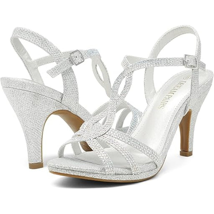 New Dream Pairs Womens Size 8 Silver Glitter Stilettos Open Toe 3.5" Heels Shoes