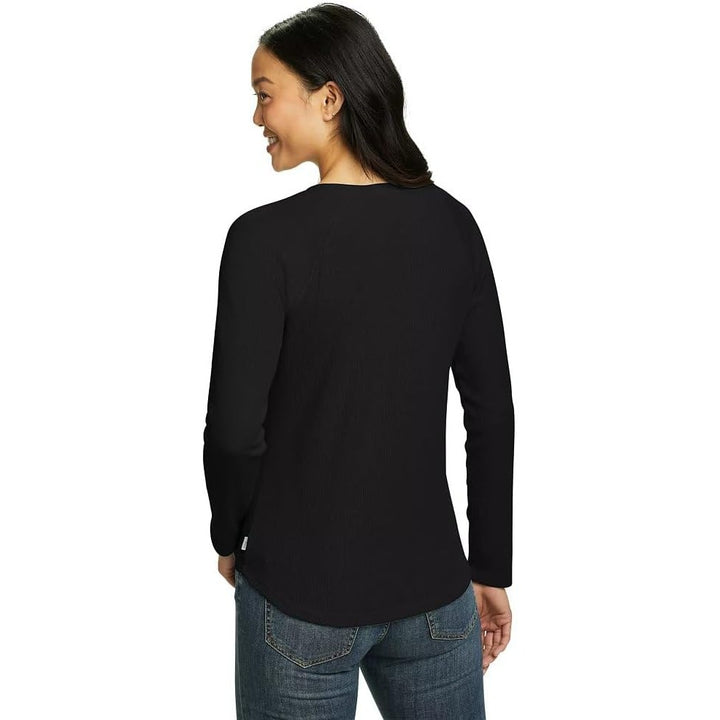 New Eddie Bauer Womens Black Long Sleeve Waffled Thermal Raglan Crew Neck Shirt