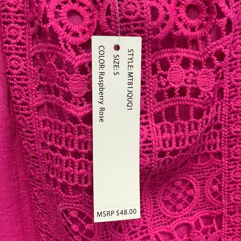 New Zac &amp; Rachel Womens Small Raspberry Rose Crochet Front Long Sleeve Blouse