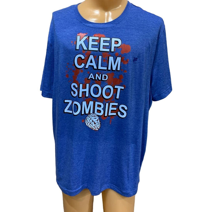Hand Printed Upcycled Mens XXL Horror Goth Keep Calm Shoot Zombies Hunting Tee