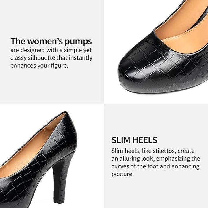 New Trary Womens Size 5 Black Faux Croc 3" Heel Slide On Round Toe Pumps Shoes