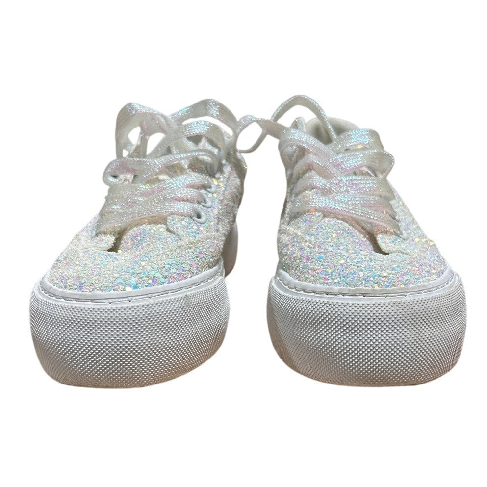 Jeekopeg Womens Size 6 White Glitter Platform Thick Sole Lace Up Walking Shoes