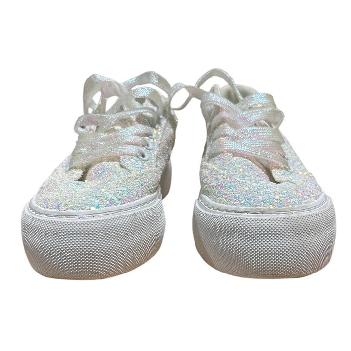 Jeekopeg Womens Size 6 White Glitter Platform Thick Sole Lace Up Walking Shoes