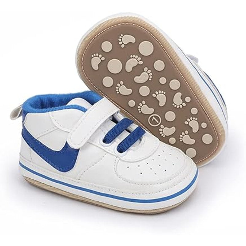 New Clowora Unisex Size 12-18 Months Blue White Infant Non-Slip Baby Shoes