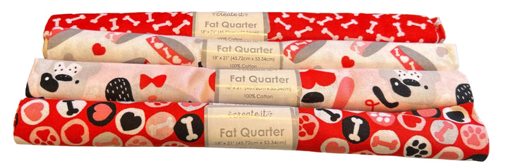 4 New Create It 18"X21" Valentine Puppy Dog Cotton Quilting Fabric Fat Quarter FQs