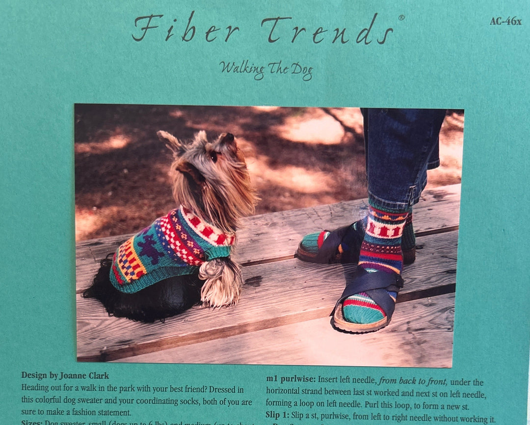New 2001 Fiber Trends AC-46x Walking the Dog Sweater Sock Knitting Pattern