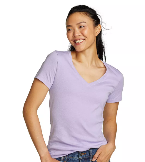 New Eddie Bauer Womens Stretch Cotton V-Neck Favorite Solid Tee Shirt