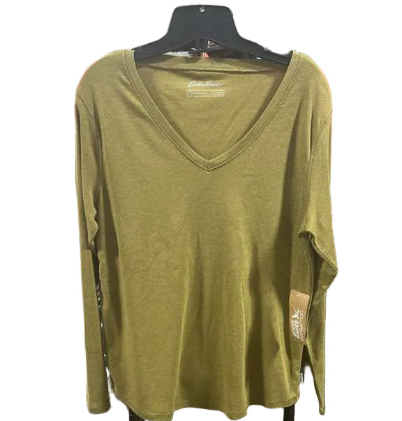 New Eddie Bauer Womens Aster Green Favorite Long Sleeve V-Neck Tee