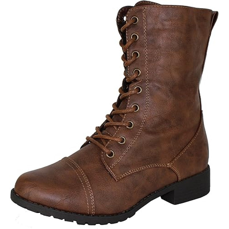 Forever Link Womens Size 9 Rustic Brown Round Toe Military Lace Up Combat Boots