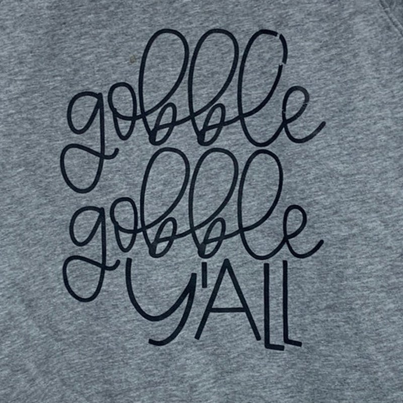 Upcycled Hand Printed Womens Medium Gray Gobble Y&