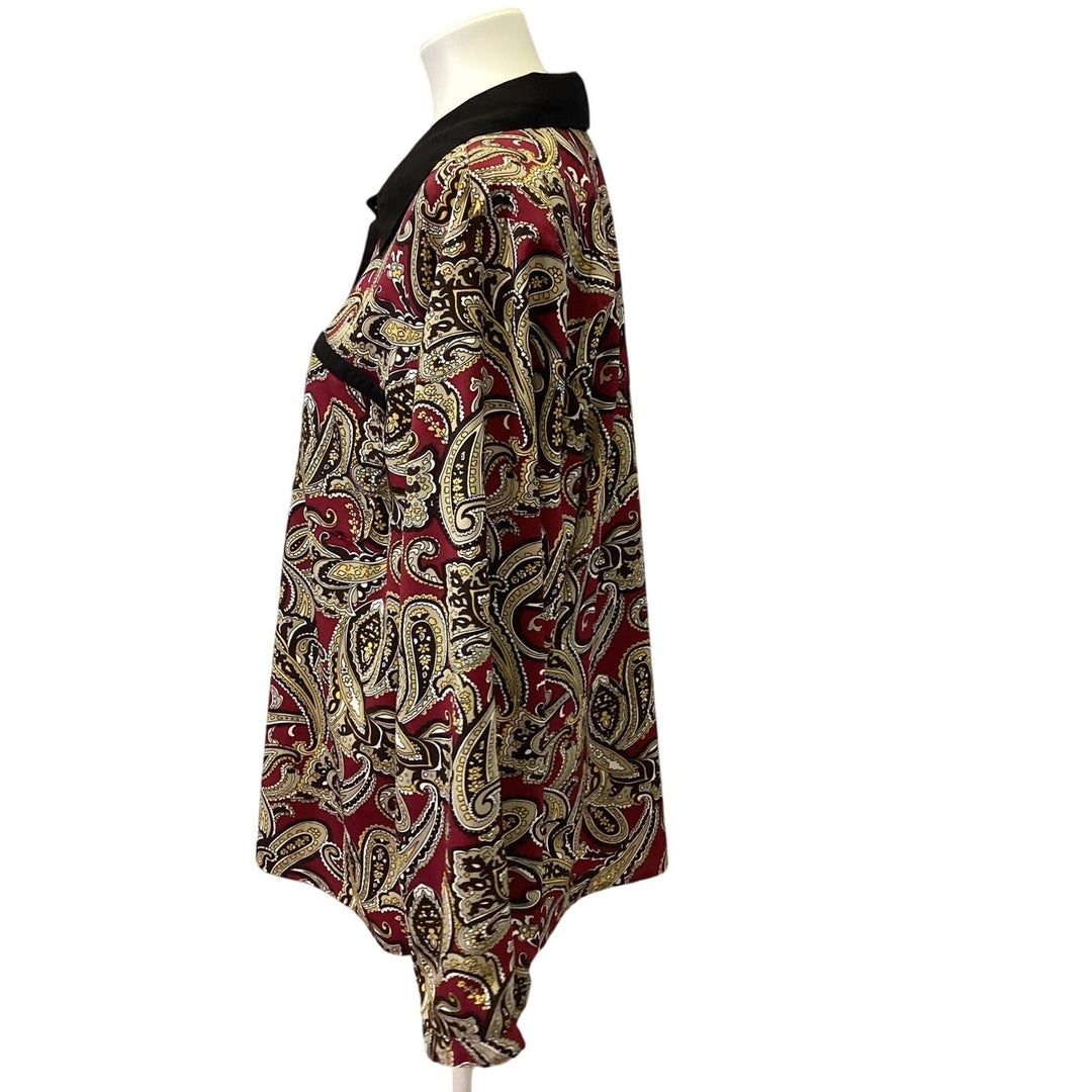 Elementz Woman 2X Long Sleeve Polyester Blend Paisley Button Down Blouse Top