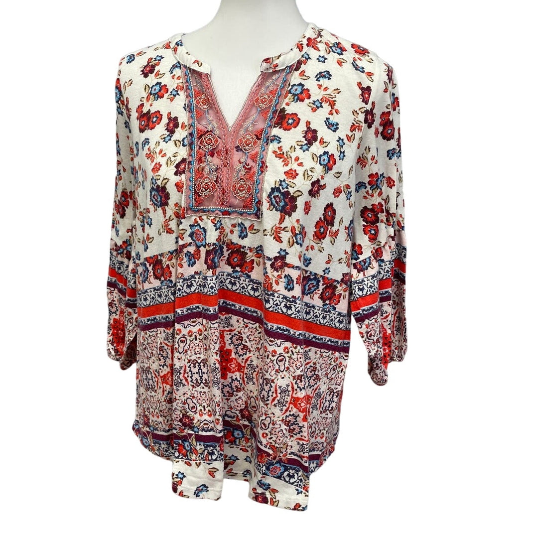 Absolutely Famous Womens Medium Long Sleeve Floral Lace Boho Long Sleeve Top