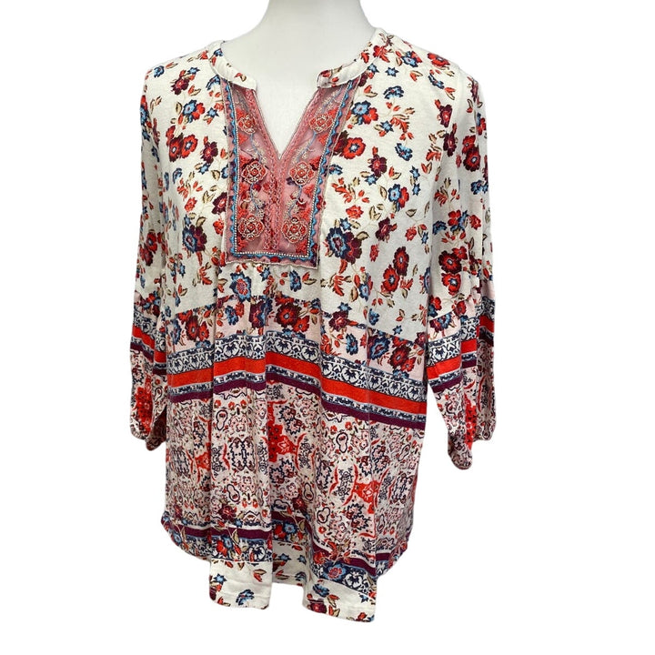 Absolutely Famous Womens Medium Long Sleeve Floral Lace Boho Long Sleeve Top