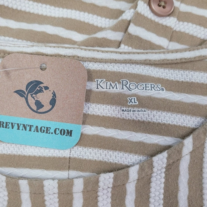 Hand Printed Upcycled Womens XL Cow Heifer Please Striped Back Button Top