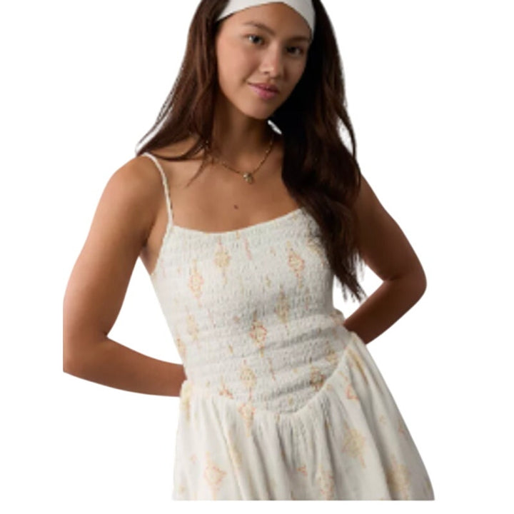 American Eagle White Aztec Triangle Smocked Romper, Women&