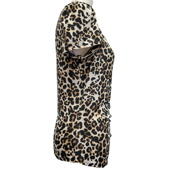 Eye Candy Womens Large Leopard Print Short Sleeve V Neck Faux Wrap Top