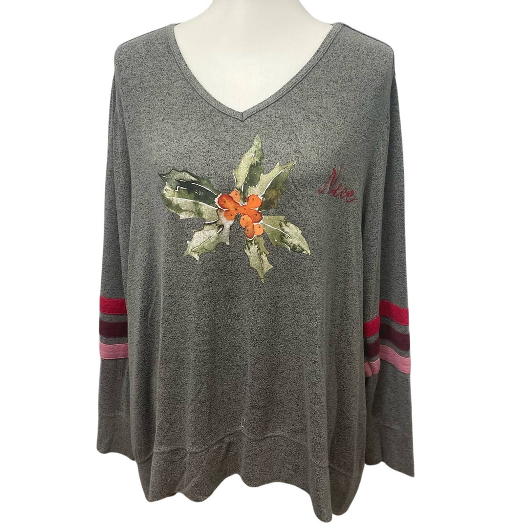 Sleep by Cacique Womens 18/20 Long Sleeve Nice Naughty Christmas VNeck Shirt