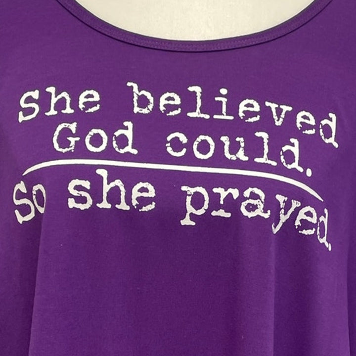 Hand Printed Upcycled Womens Medium She Believed God Could So She Prayed T Shirt