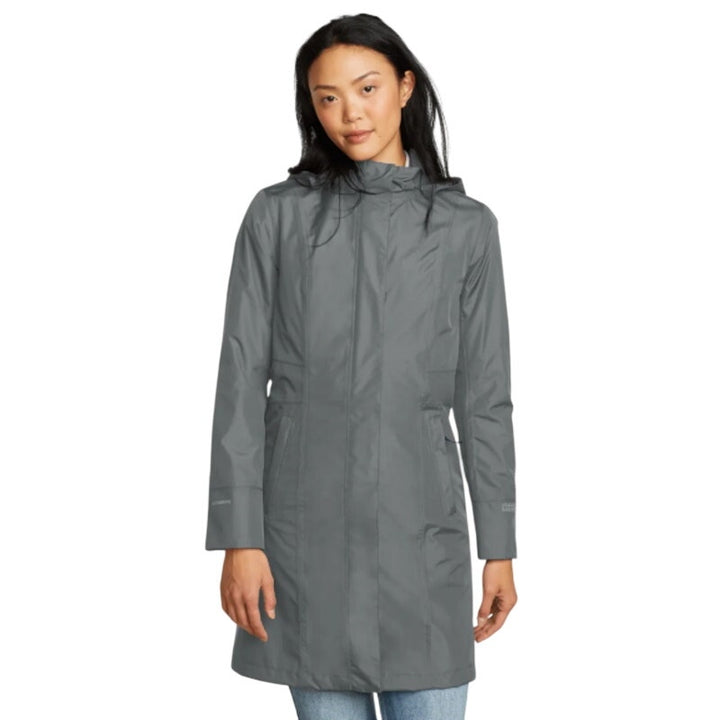 New Eddie Bauer Womens Large Slate Gray Girl On The Go Rain Hooded Trench Coat