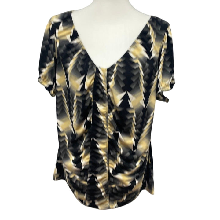Worthington Woman 1X Short Sleeve Gathered V-Neck Geometric Elastic Arm Blouse