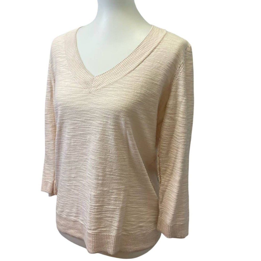 New York &amp; Company Large Blush Peach V-Neck Long Sleeve Cotton Blend Sweater