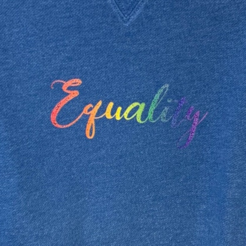 Upcycled Hand Printed Mens Medium Equality Rainbow Pride Long Sleeve Sweatshirt