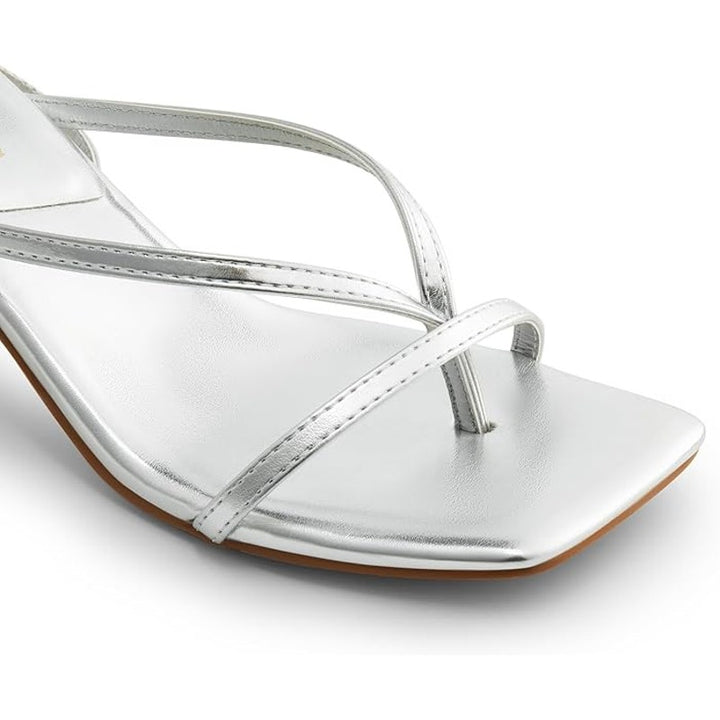 Dream Pairs Womens Size 7.5 Silver 3" Heel Open Square Toe Ankle Strap Shoes