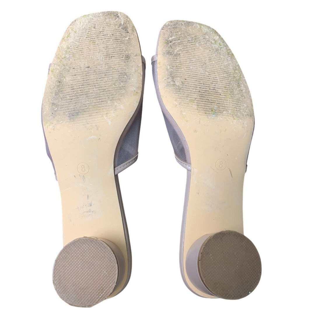 Coutgo Womens Size 8 Tan Mesh Open Toe Slide On 2" Chunky Heel Sandal Shoes