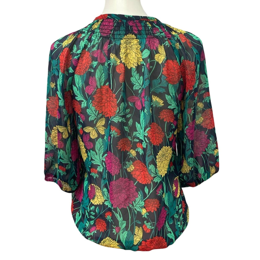 Banana Republic Small Petite Long Sleeve Sheer Carnation Floral 3 Button Blouse
