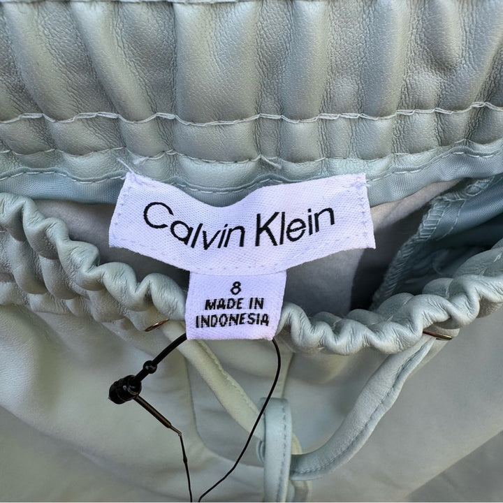 NWT New Calvin Klein Womens Size 8 Green Drawstring Waist Pleather Jogger Pants