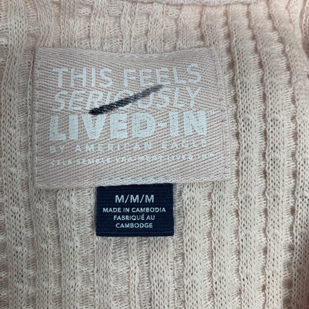 New American Eagle Womens Medium Long Sleeve Waffled Lace Deep V Neck Sweater