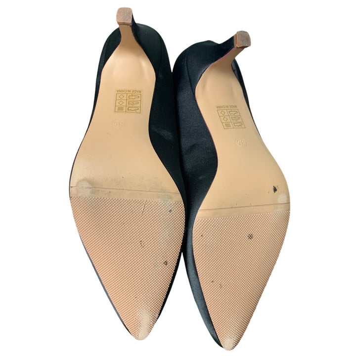 EriJunior Womens 8.5 Black 2.5" Heel Rhinestone Brooch Closed Pointed Toe Shoes