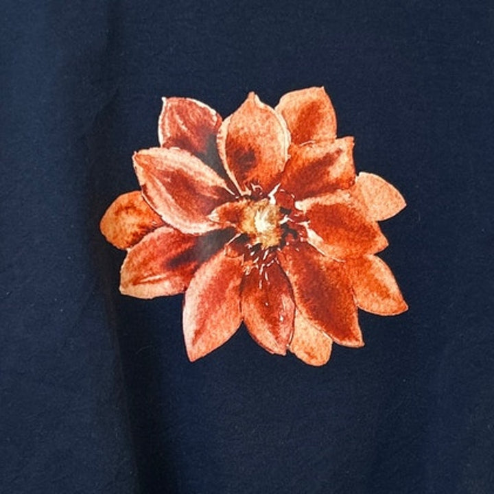 Upcycled Hand Printed Womens XL Red Poinsettia Flower Long Sleeve Sweatshirt