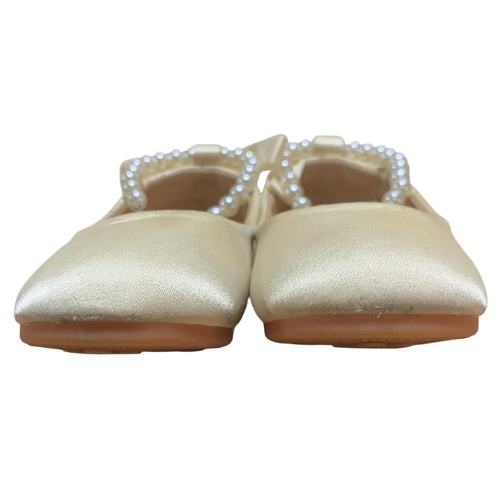 Actlati Toddler Girls 7 Cream Ballet Flats Pearl Ankle Strap Back Bow Shoes
