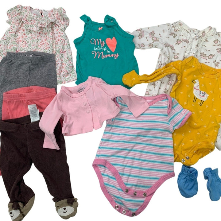 Newborn Baby Girl Sleepers One Pieces Pants Pink Outfits Clothing Lot of 9 Items