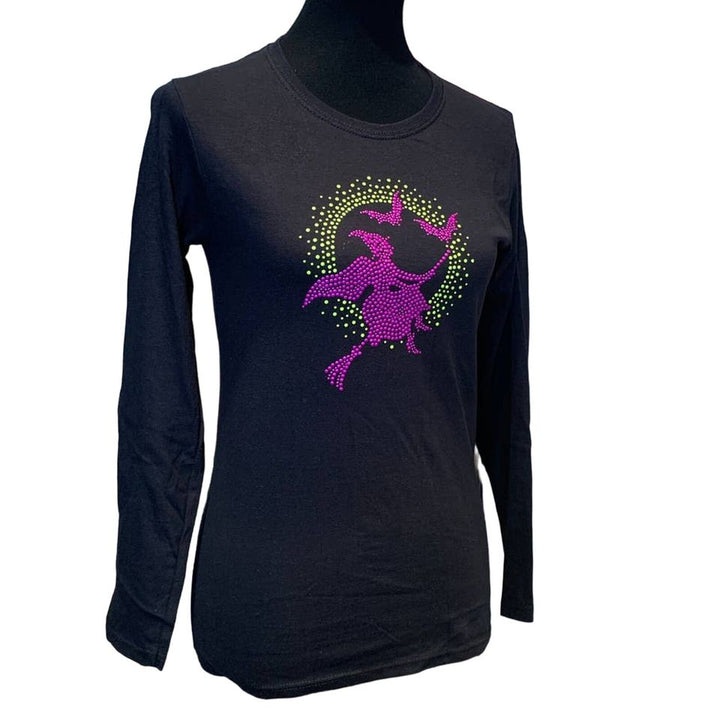 New Hand Printed Medium Halloween Witch Long Sleeve Black Light Glow Tee Shirt