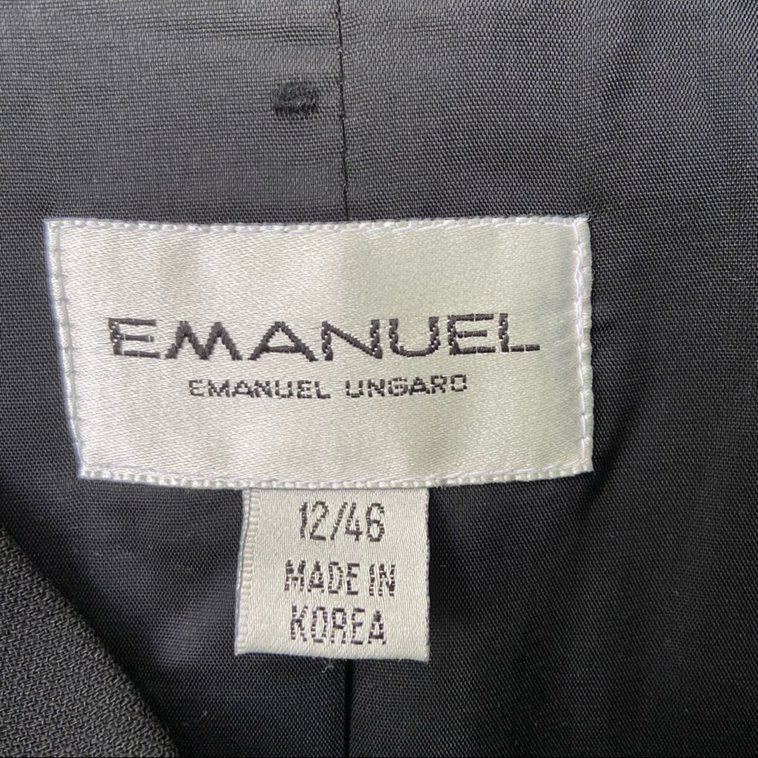 Emanuel Ungaro Womens Size 12 Black Single Button Wool Long Black Suit Jacket