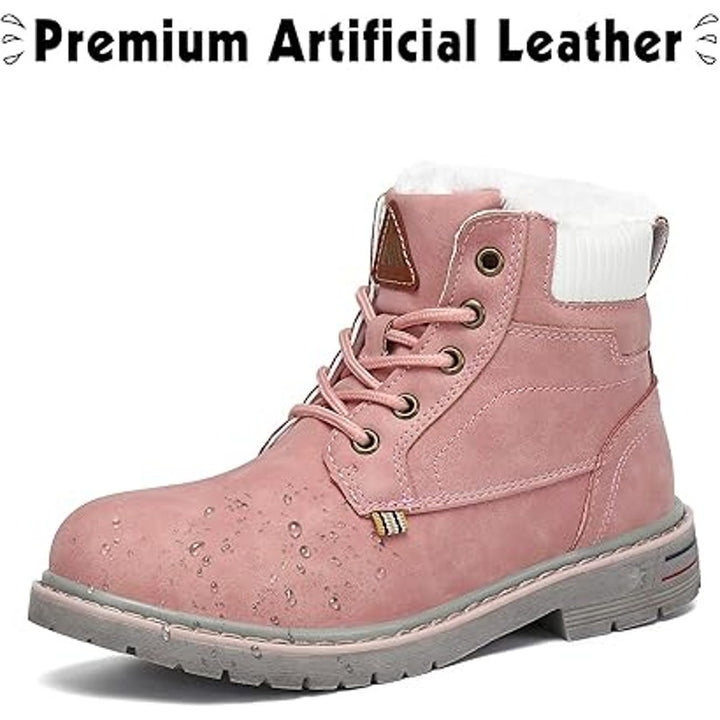 Mishansha Little Girls Size 13  Pink Faux Suede Lace Up Fur Lined Winter Boots