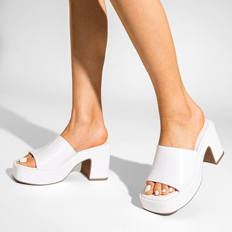 New Dream Pairs Womens Size 8 White High Chunky Platform Slip on Open Toe Heels