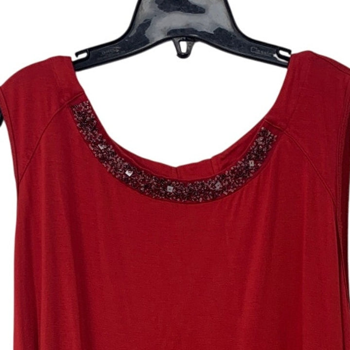 Liz Claiborne Womens Plus 3X Red Rayon Spandex Beaded Neck Sleeveless Career Top