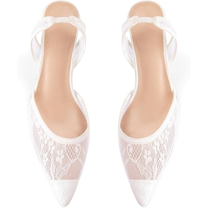 Lhamo Latso Womens Size 6.5 White Lace Mesh Pointy Toe 4" Heel Slingback Shoes