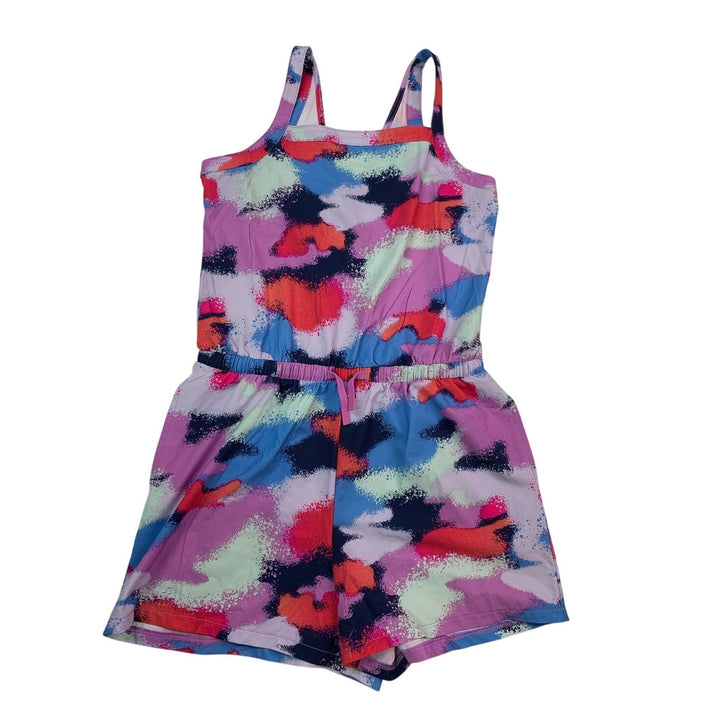 New All In Motion Girls Large (10/12) Thin Strap Adjustable Waist Woven Romper