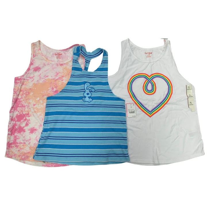 Lot of 3 New Cat &amp; Jack Blues Clues Girls XL (14) Striped TieDye Heart Tank Tops