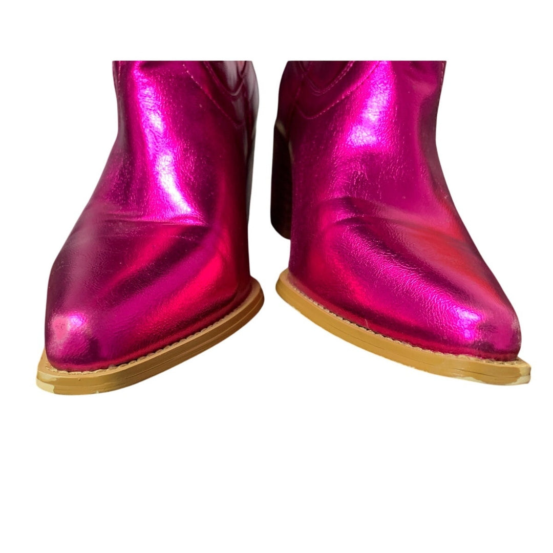 Goserce Womens Size 8 Metallic Pink 2.5" Heel Pull On Western Cowboy Boot Shoes