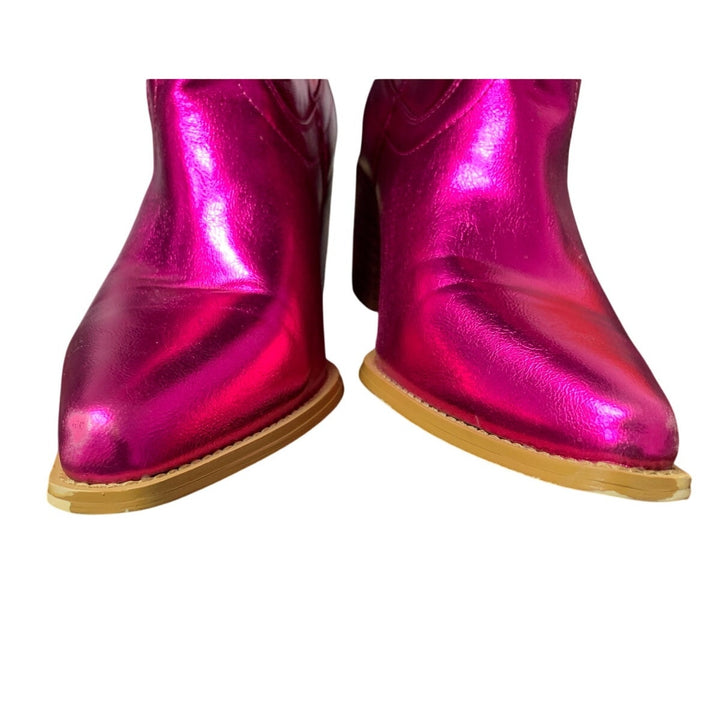 Goserce Womens Size 8 Metallic Pink 2.5" Heel Pull On Western Cowboy Boot Shoes