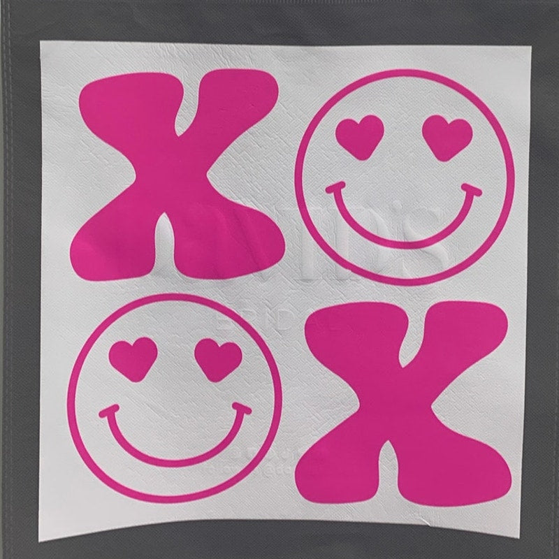 New Upcycled Hand Printed XOXO Smiley Face Valentine Hug Kiss Shopper Tote Bag