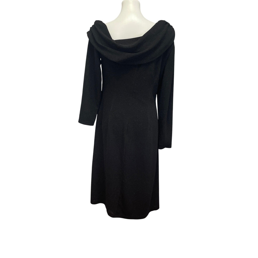 DB Studio Womens Size 14 Long Sleeve Swoop Neck Glitter Black Midi Formal Dress